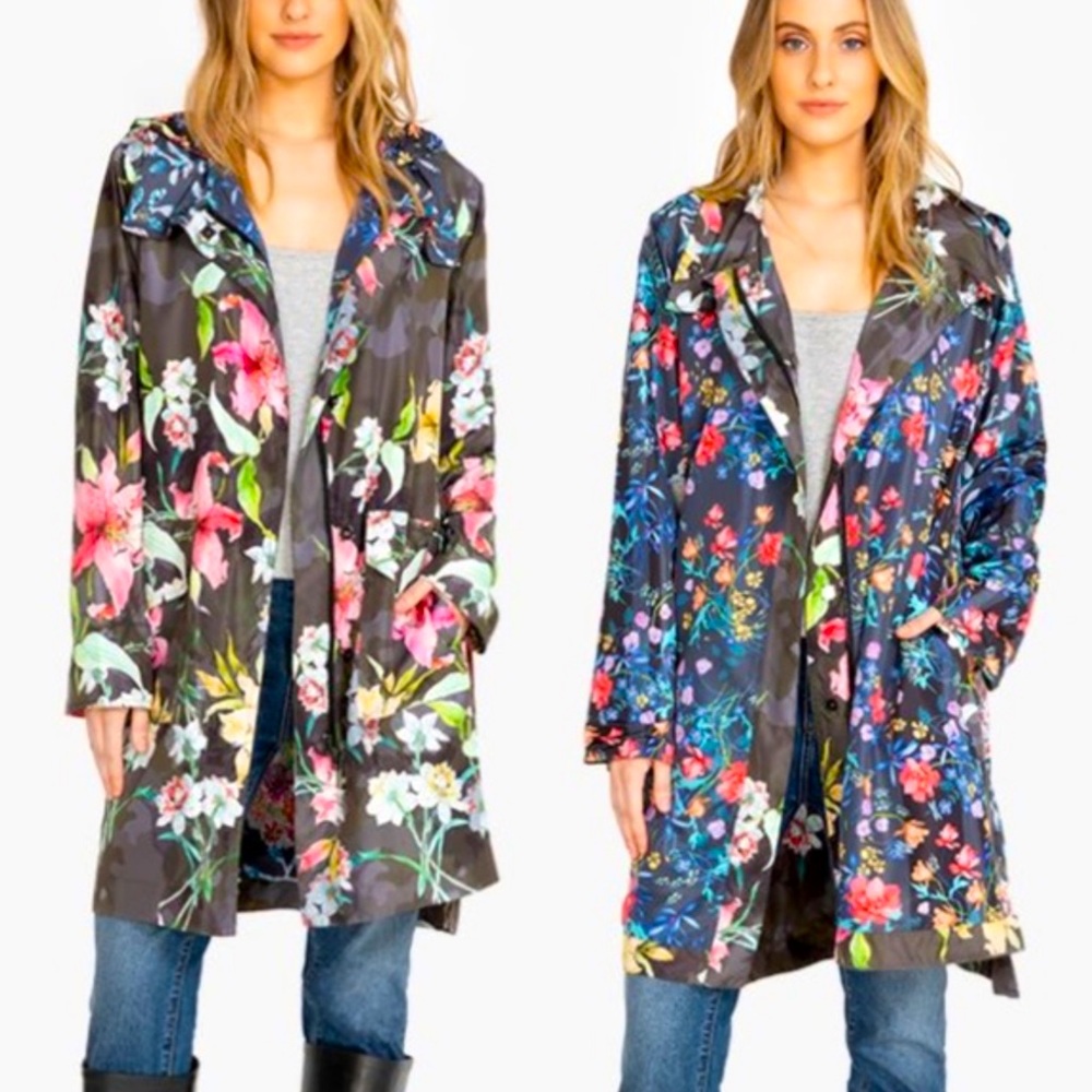 Johnny Was Camio Belted Hooded Trench Raincoat REVERSIBLE MULTI COLOR XS NEW